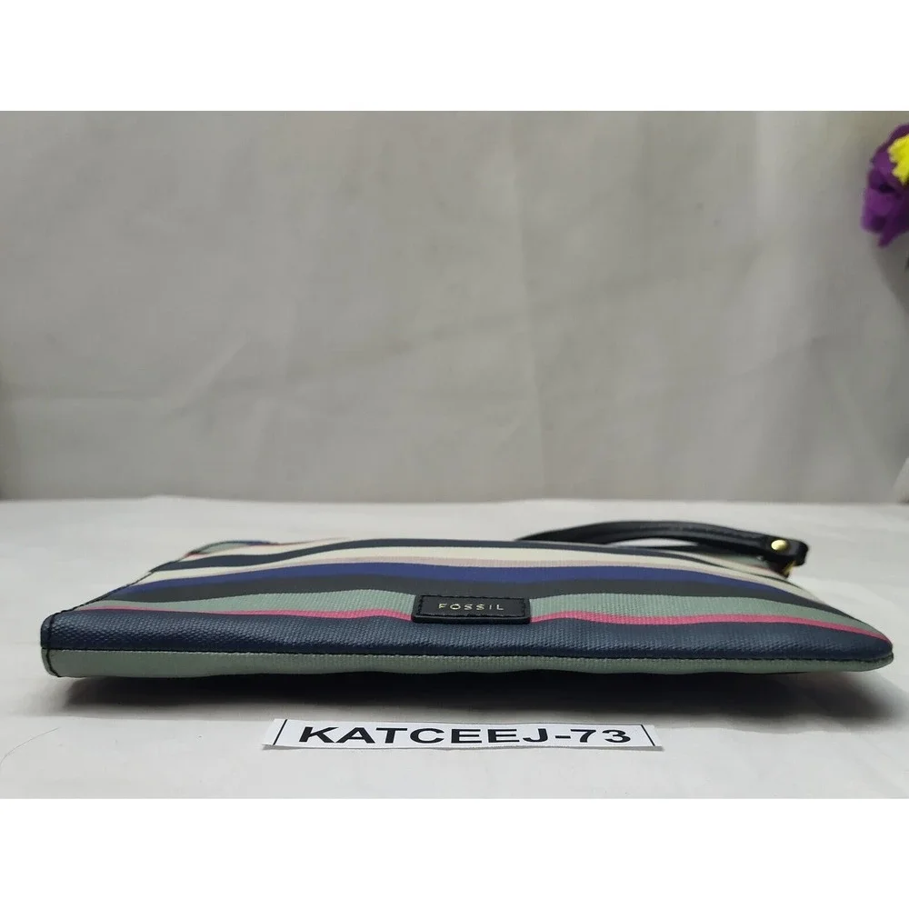 Fossil Multicolor Coated Canvas Stripes Zipper Closure Coin Wallet